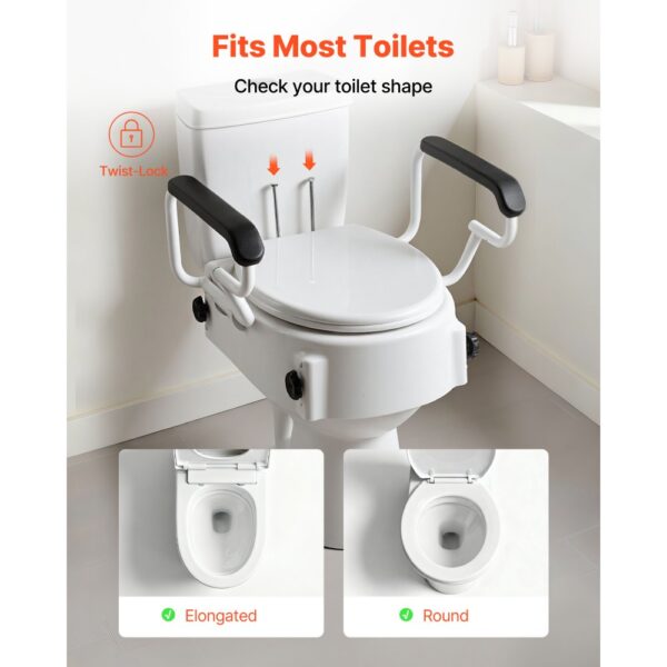 VEVOR Toilettensitzerhöhung Toilettenerhöhung mit gepolsterten Armlehnen & 136 kg Tragkraft – Bild 3