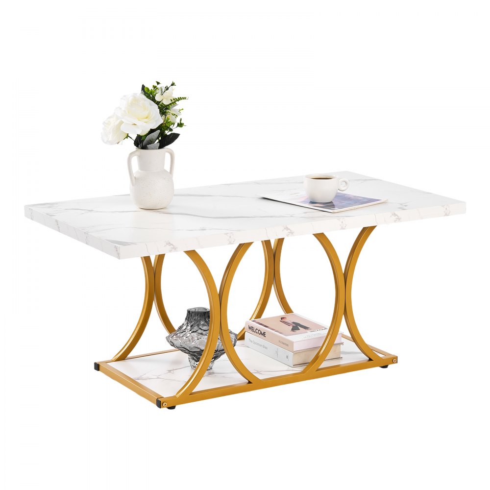VEVOR Couchtisch Beistelltisch in Marmoroptik, minimalistischer Wohnzimmertisch Weiß