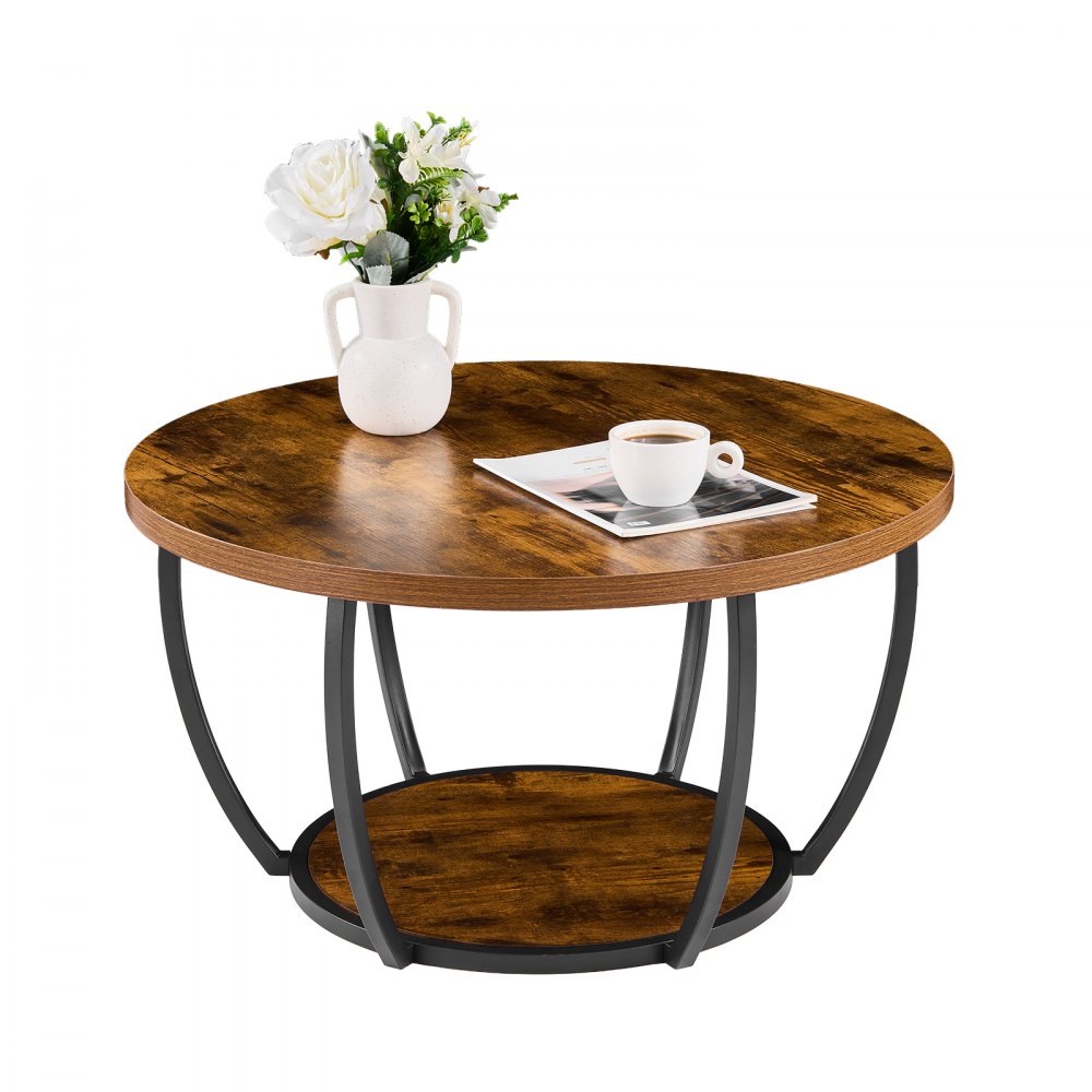 VEVOR Couchtisch Beistelltisch rund, minimalistischer Wohnzimmertisch Kaffeetisch rustikales Braun