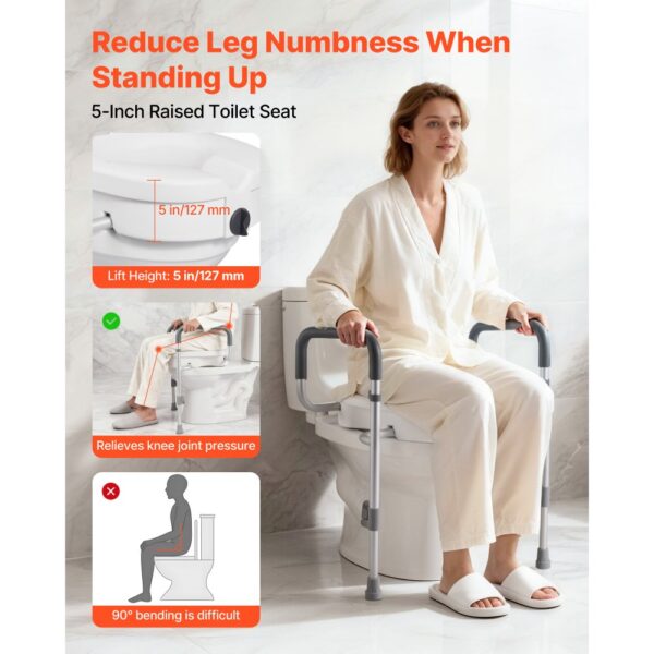 VEVOR Toilettensitzerhöhung Toilettenerhöhung mit Armlehnen & 159 kg Tragkraft & 127 mm Hubhöhe – Bild 2