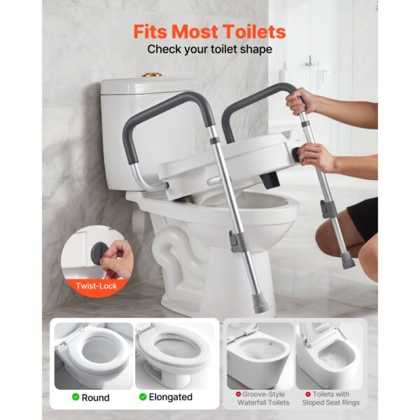 VEVOR Toilettensitzerhöhung Toilettenerhöhung mit Armlehnen & 159 kg Tragkraft & 127 mm Hubhöhe – Bild 3