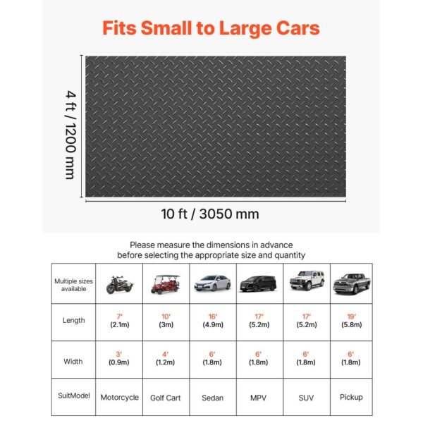 VEVOR Garagenbodenmatte, 1200x3050 mm Antirutschmatte, 2,2 mm dicke PVC-Noppenmatte – Bild 2