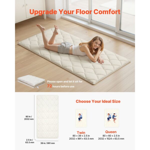 VEVOR japanische Futon-Matratze (2032 x 991 x 63,5 mm), 9-lagige Schlafmatte für Meditation Yoga, Weiß – Bild 2