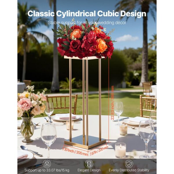 VEVOR Hochzeitsblumenständer 200x200x600 mm, 10 Stk. Blumenhocker mit Metallablage & zylindrischen Beinen – Bild 2