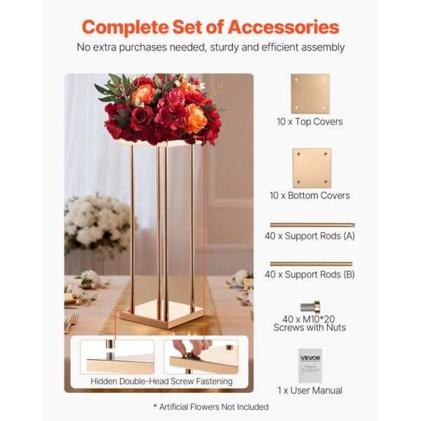 VEVOR Hochzeitsblumenständer 200x200x600 mm, 10 Stk. Blumenhocker mit Metallablage & zylindrischen Beinen – Bild 5