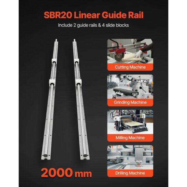 VEVOR Linearführungen SBR20, 2er-Pack 2000 mm Linearschienen & 4 Stk. Gleitblöcke, Fräs- & Bohrmaschinen – Bild 2 VEVOR Linearführungen SBR20, 2er-Pack 2000 mm Linearschienen & 4 Stk. Gleitblöcke, Fräs- & Bohrmaschinen – Bild 2