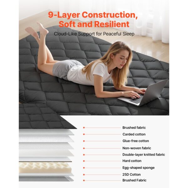 VEVOR japanische Futon-Matratze (2032 x 1372 x 89 mm), 9-lagige Schlafmatte für Meditation Yoga, Schwarz – Bild 3