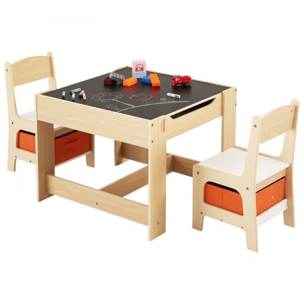 VEVOR Kindertisch mit 2 Stühlen & Stoffaufbewahrungsbox unter den Stühlen, Kindersitzgruppe Kindertagesstätte