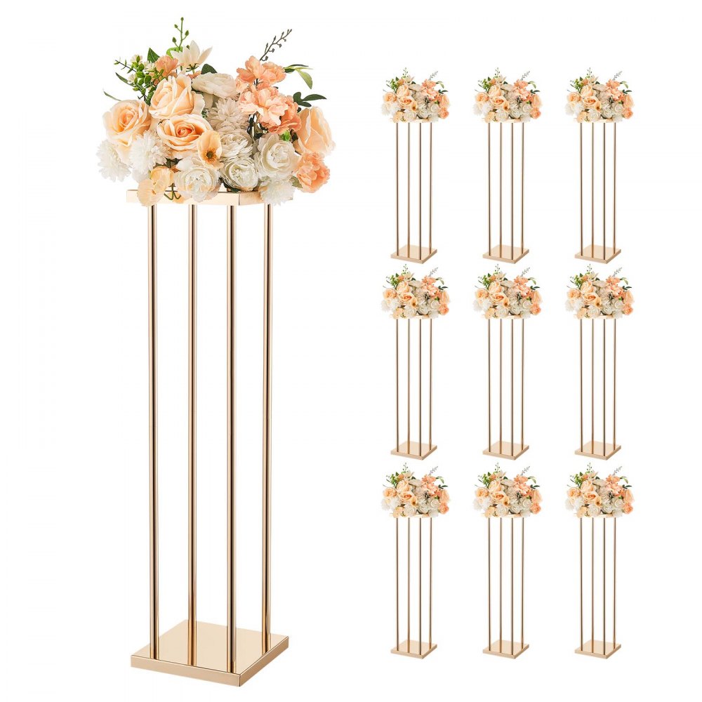 VEVOR Hochzeitsblumenständer 200x200x800mm, 10 Stk. Blumenhocker mit Metallablage & zylindrischen Beinen