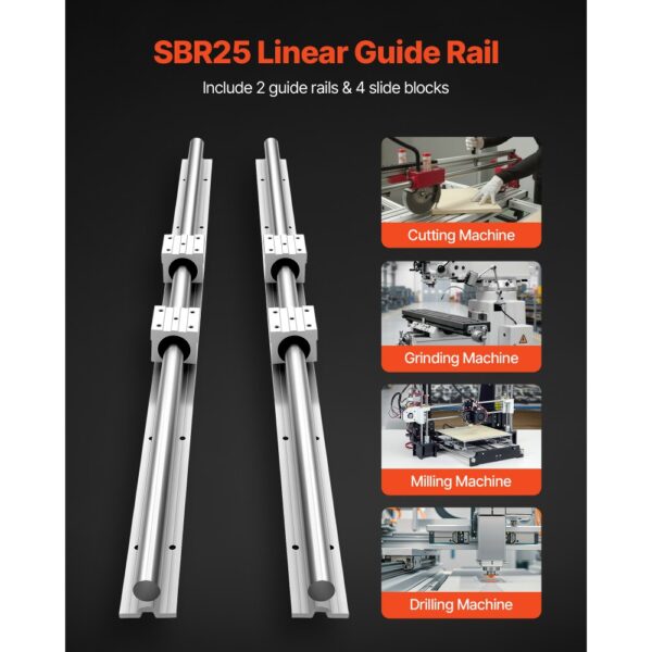VEVOR Linearführungen SBR25, 2er-Pack 1200 mm Linearschienen & 4 Stk. Gleitlblöcke, Fräs- & Bohrmaschinen usw. – Bild 2