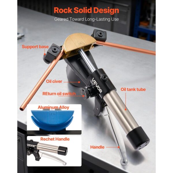 VEVOR Rohrbiegegerät Hydraulisch, 6-22 mm, Rohrbieger 90°, mit 7 farbigen Aluminiumlegierungs-Backen – Bild 5
