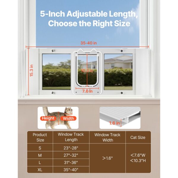 VEVOR Katzenklappe Katzentür Anpassbar an Fensterbreiten (889-1016 mm), Weiß – Bild 2 VEVOR Katzenklappe Katzentür Anpassbar an Fensterbreiten (889-1016 mm), Weiß – Bild 2