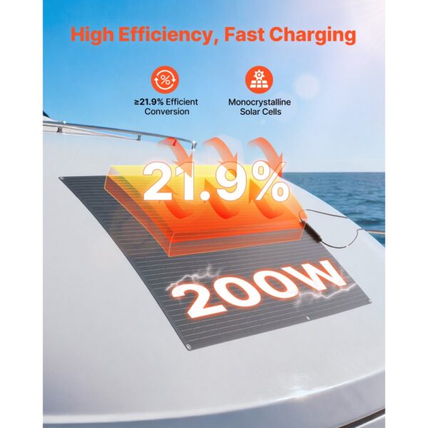 VEVOR Solarmodul Halb Flexibel 200 W, Netzunabhängiges Mono-Ladegerät mit MC4-Ausgang, Wohnmobile – Bild 2