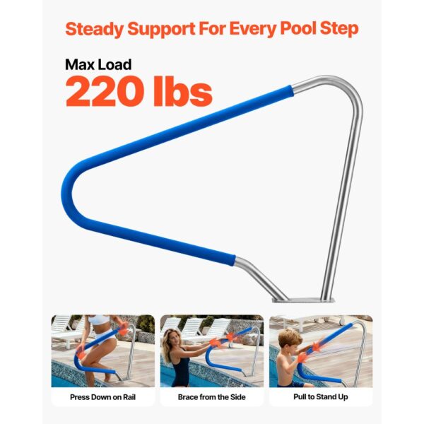 VEVOR Schwimmbad Handlauf, 1220x100x915mm, Tragfähigkeit 100kg, Pool Haltegriff aus Edelstahl 304 – Bild 2