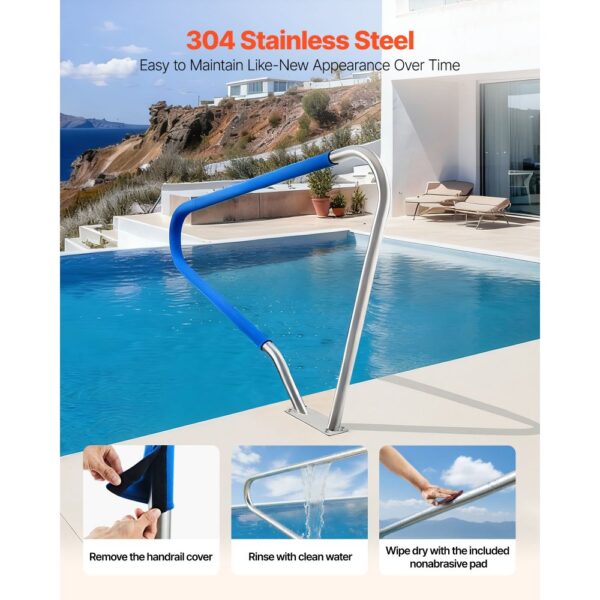 VEVOR Schwimmbad Handlauf, 1220x100x915mm, Tragfähigkeit 100kg, Pool Haltegriff aus Edelstahl 304 – Bild 3