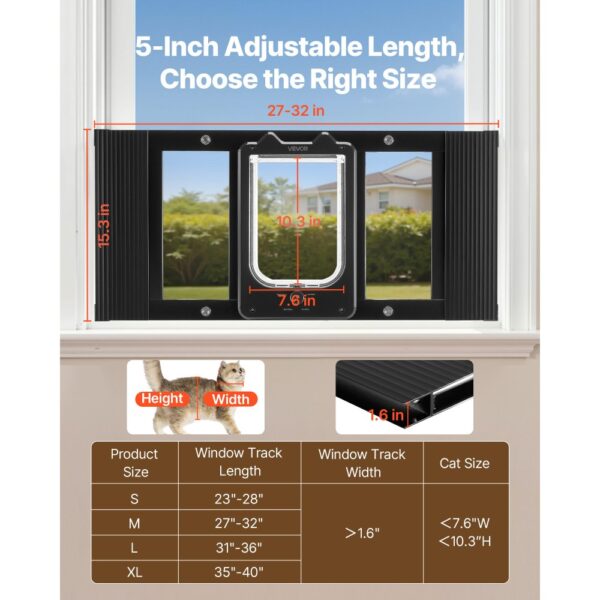 VEVOR Katzenklappe Katzentür Anpassbar an Fensterbreiten (686-813 mm), Schwarz – Bild 2 VEVOR Katzenklappe Katzentür Anpassbar an Fensterbreiten (686-813 mm), Schwarz – Bild 2