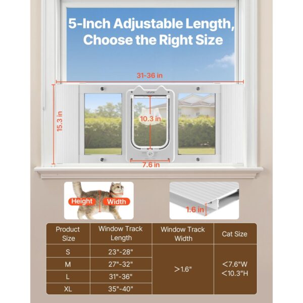 VEVOR Katzenklappe Katzentür Anpassbar an Fensterbreiten (787-914 mm), Weiß – Bild 2