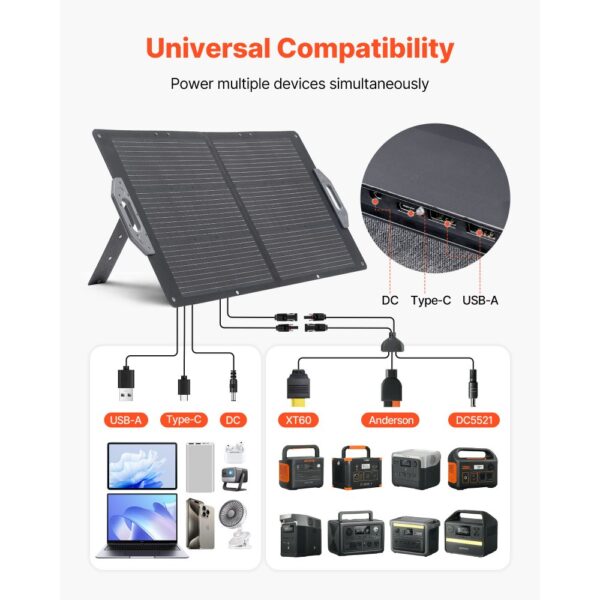 VEVOR Faltbares Solarpanel 100 W, Tragbares Solarladegerät 24% Hocheffizienz, IP65 – Bild 3 VEVOR Faltbares Solarpanel 100 W, Tragbares Solarladegerät 24% Hocheffizienz, IP65 – Bild 3