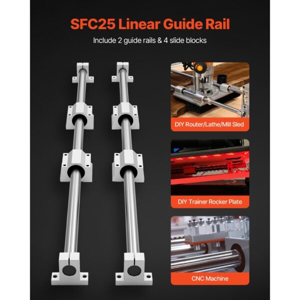 VEVOR Linearführungen SFC25, 2er-Pack 1000 mm Linearschienen & 4 Stk. Gleitblöcke, Dreh- & Fräsmaschinen – Bild 2