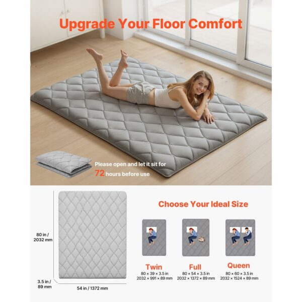 VEVOR japanische Futon-Matratze (2032 x 1372 x 89 mm), 9-lagige Schlafmatte für Meditation Yoga, Grau – Bild 2