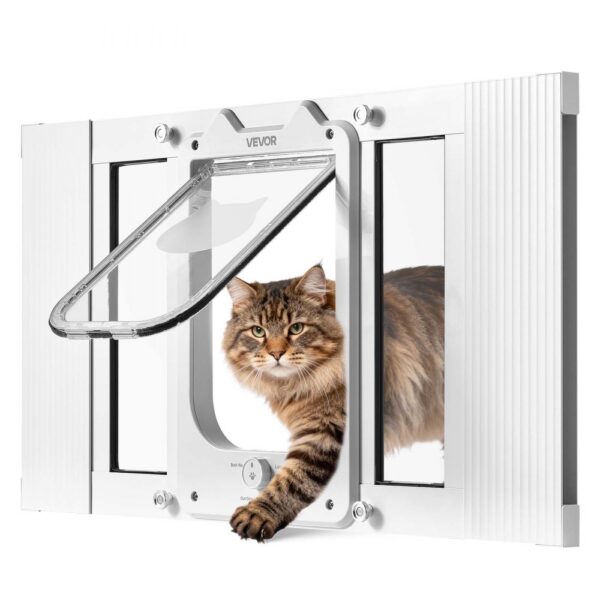 VEVOR Katzenklappe Katzentür Anpassbar an Fensterbreiten (584-711 mm), Weiß