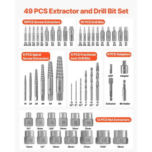 VEVOR Bolzenausdreher-Set mit Bohrern, 49-tlg. Schraubenausdreher mit Adapter & Stabilem Aufbewahrungskoffer – Bild 2 VEVOR Bolzenausdreher-Set mit Bohrern, 49-tlg. Schraubenausdreher mit Adapter & Stabilem Aufbewahrungskoffer – Bild 2