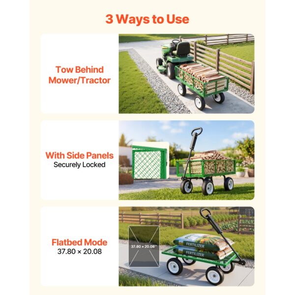 VEVOR Bollerwagen 408,2 kg Tragkraft, Gartenwagen mit PU-Reifen, Stahl-Transportwagen mit Verstellbarem Griff – Bild 5