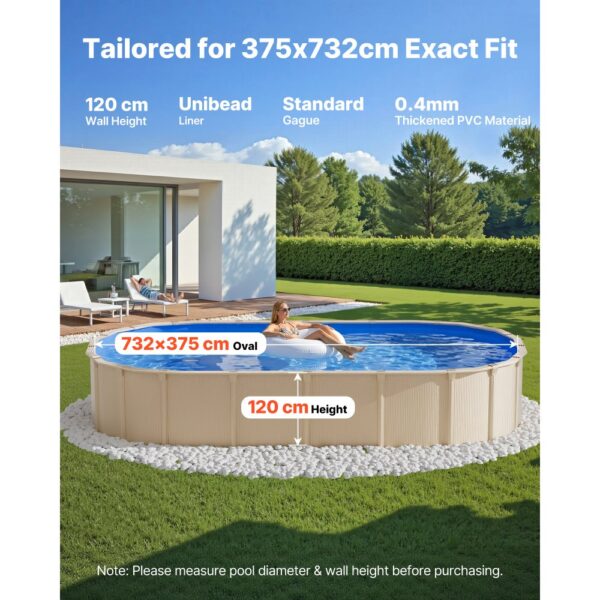 VEVOR Poolinnenfolie, 3,75x7,32 m Poolfolie für 120 cm Wandhöhe, Innenhülle 0,4 mm Stärke – Bild 2