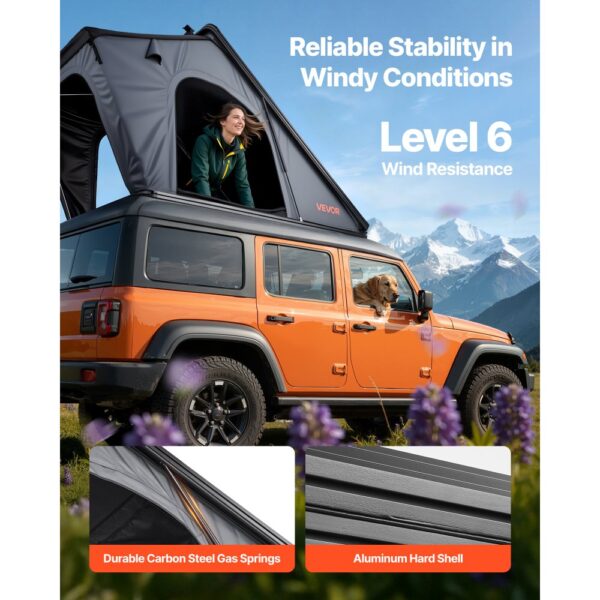 VEVOR Autodachzelt Hartschalen für 2-3 Personen, Wasserfest & Windicht, 2535 x 1320 x 1520 mm (Aufgeklappt) – Bild 3
