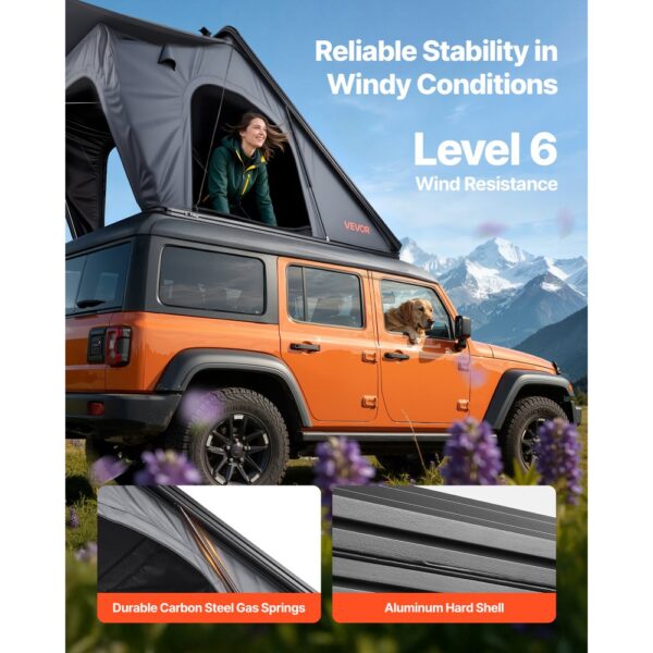 VEVOR Autodachzelt Hartschalen für 2-3 Personen, Wasserfest & Windicht, 256 x 222 x 152 cm (Aufgeklappt) – Bild 3