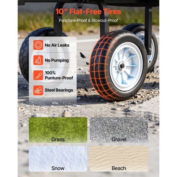 VEVOR Bollerwagen 226,8 kg Tragkraft, Gartenwagen mit Sitz & PU-Rädern, Gerätewagen für Rasen – Bild 4