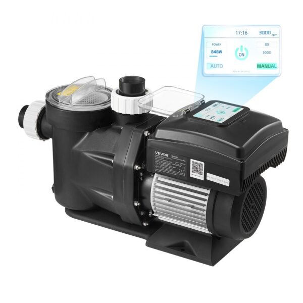 VEVOR Schwimmbadpumpe 26.000 L/h, mit Variabler Drehzahl, 1.100 W, 15 m Förderhöhe