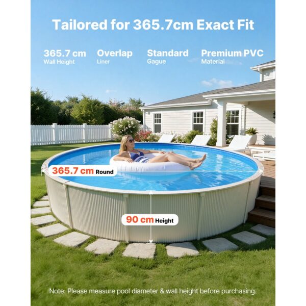 VEVOR Poolinnenfolie 3,6 m, Poolfolie für 90 cm Wandhöhe, Innenhülle 0,4 mm Stärke – Bild 2