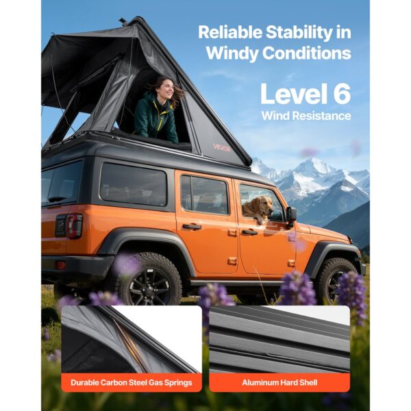 VEVOR Autodachzelt Hartschalen für 2-3 Personen, Wassefest & Windicht, 250 x 225 x 144 cm (Aufgeklappt) – Bild 3