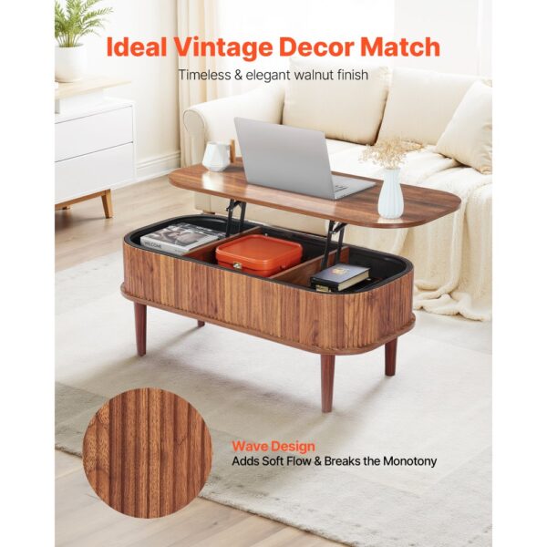 VEVOR Couchtisch Höhenverstellbar 1000x480x405-545 mm, Wohnzimmertisch mit Stauraum, Walnussfarbe – Bild 2 VEVOR Couchtisch Höhenverstellbar 1000x480x405-545 mm, Wohnzimmertisch mit Stauraum, Walnussfarbe – Bild 2