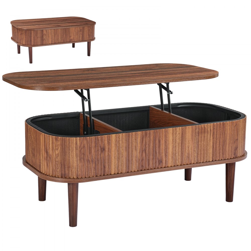VEVOR Couchtisch Höhenverstellbar 1000x480x405-545 mm, Wohnzimmertisch mit Stauraum, Walnussfarbe