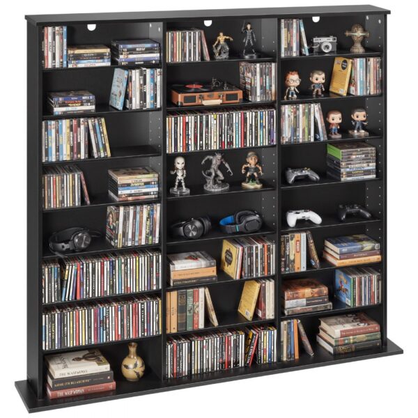 VEVOR DVD-Regal mit 24 Fächern (8 Ebenen), Medienregal Standregal 142 x 22 x 130 cm, Schwarz