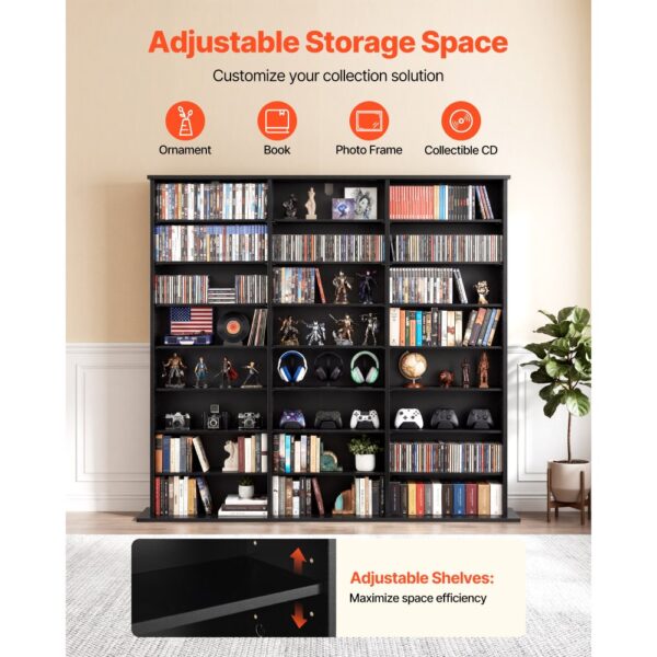 VEVOR DVD-Regal mit 24 Fächern (8 Ebenen), Medienregal Standregal 142 x 22 x 130 cm, Schwarz – Bild 2