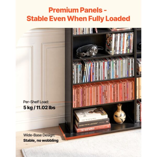 VEVOR DVD-Regal mit 24 Fächern (8 Ebenen), Medienregal Standregal 142 x 22 x 130 cm, Schwarz – Bild 3