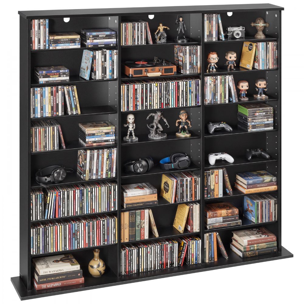 VEVOR DVD-Regal mit 24 Fächern (8 Ebenen), Medienregal Standregal 142 x 22 x 130 cm, Schwarz