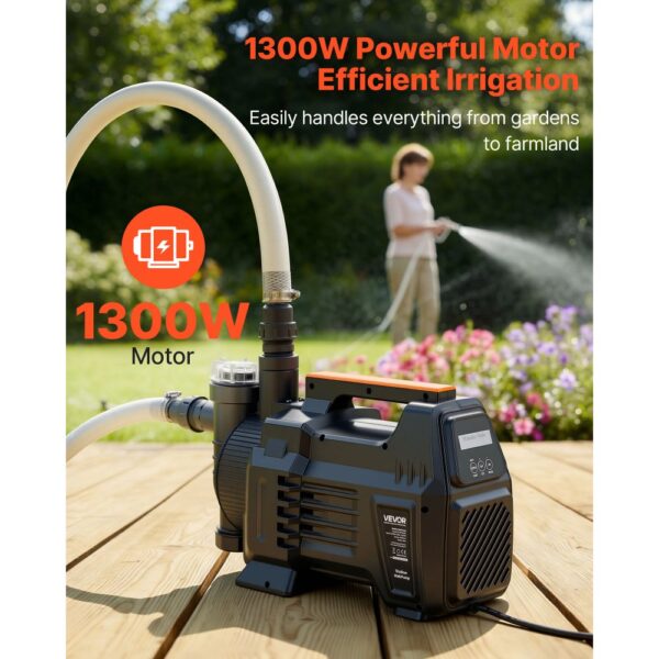 VEVOR Gartenpumpe 1300 W, Bewässerungspumpe Max. Fördermenge 4800 L/h, Saugpumpe mit 48 m Fördehöhe – Bild 2