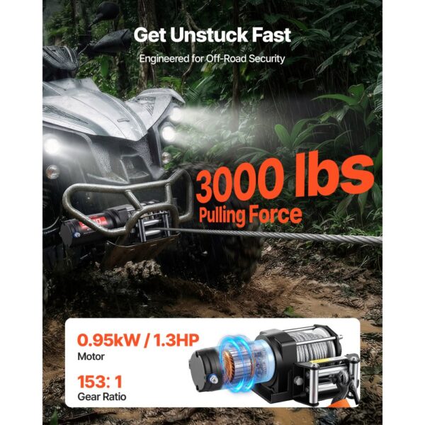 VEVOR Elektrische Seilwinde 1360 kg, IP55, Elektrowinde zum Abschleppen von ATVs – Bild 2