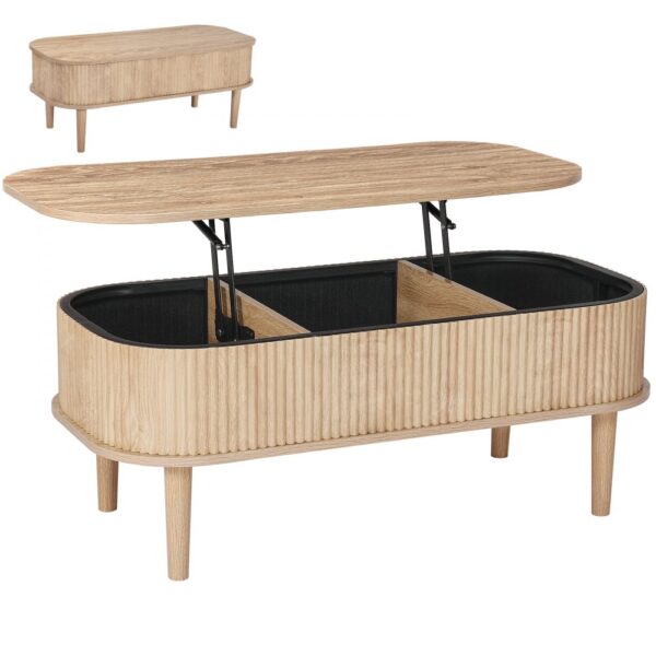 VEVOR Couchtisch Höhenverstellbar 1000x480x405-545 mm, Wohnzimmertisch mit Stauraum, Naturholz