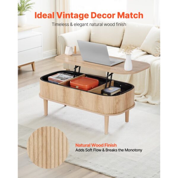 VEVOR Couchtisch Höhenverstellbar 1000x480x405-545 mm, Wohnzimmertisch mit Stauraum, Naturholz – Bild 2