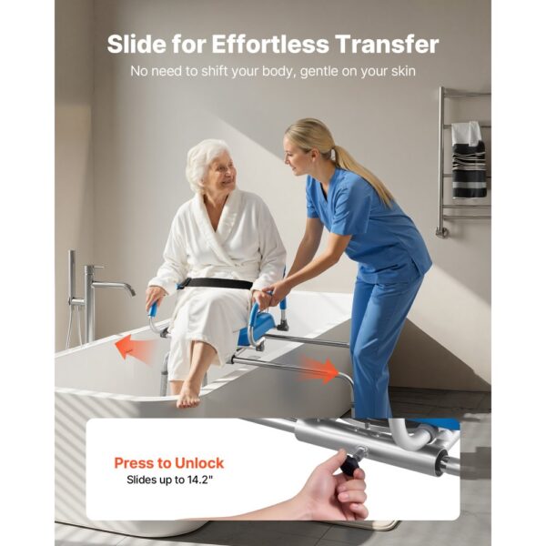 VEVOR Gepolsterte Badewannentransferbank mit Drehsitz 150 kg Belastbar Schiebeduschstuhl mit Hochschwenkbaren – Bild 2