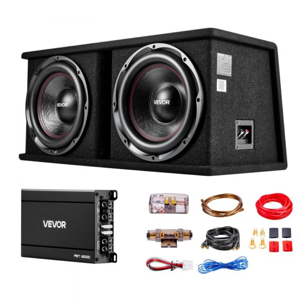 VEVOR Auto Subwoofer Set mit Bestücktem Gehäuse 305 mm, Dual-Subwoofer- und Verstärkerpaket 1200 W RMS