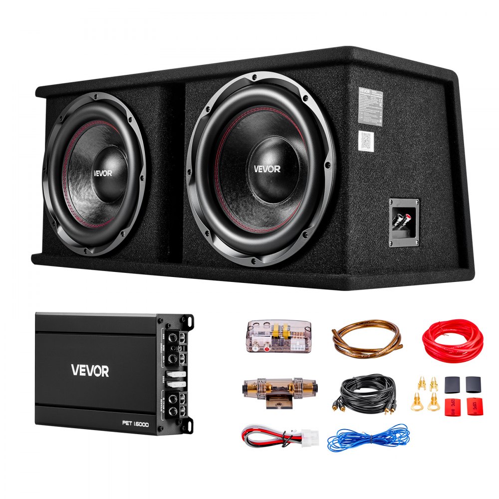 VEVOR Auto Subwoofer Set mit Bestücktem Gehäuse 305 mm, Dual-Subwoofer- und Verstärkerpaket 1200 W RMS