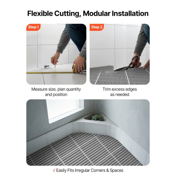 VEVOR Drainagematte PVC (0,9 m x 15 m), Rutschfeste PVC-Bodenmatte Spritzschutzmatte für Nassbereiche, Grau – Bild 5
