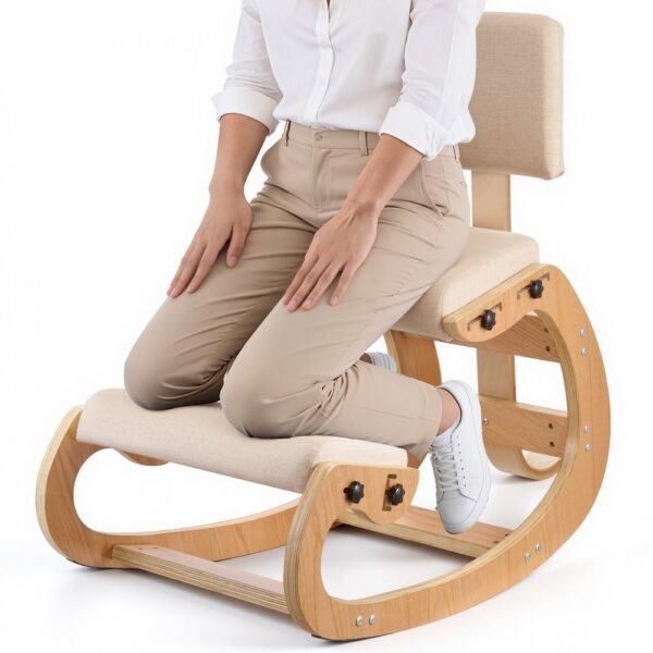 VEVOR Ergonomischer Kniestuhl mit Dicken, Integrierten Schaumstoffpolstern & Holzrahmen & Rückenlehne, Büro