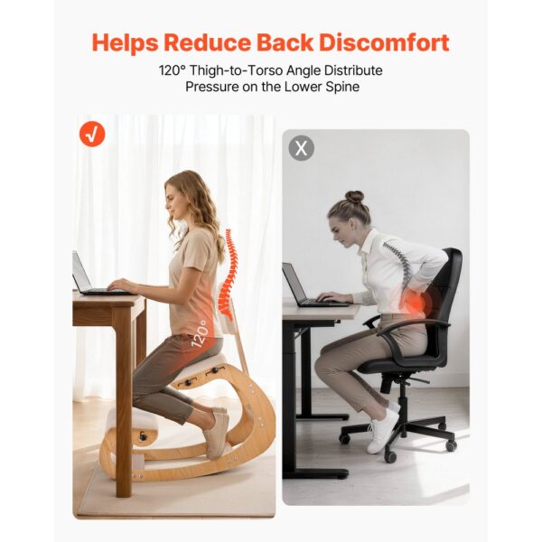 VEVOR Ergonomischer Kniestuhl mit Dicken, Integrierten Schaumstoffpolstern & Holzrahmen & Rückenlehne, Büro – Bild 3